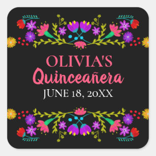 Colourful Mis Quince Anos Mexican Fiesta Flowers Square Sticker