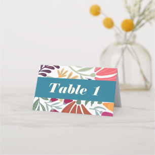 Colourful Mismatch Floral Retro Wedding Table Place Card