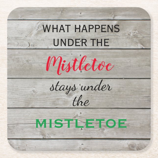 Colourful Mistletoe Holiday Square Paper Coaster (Front)