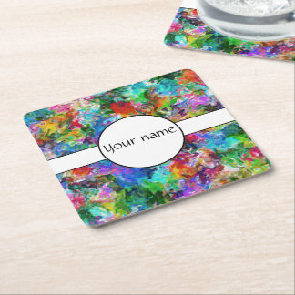 Colourful mix abstract design square paper coaster