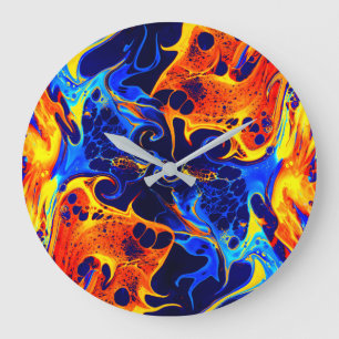 colourful mix of neon paints swirling on black large clock