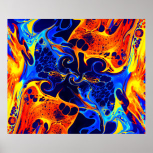 colourful mix of neon paints swirling on black poster