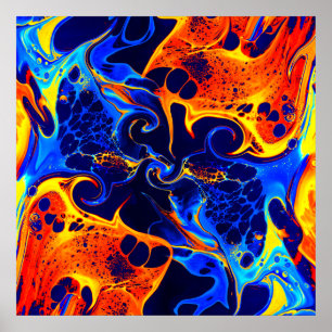 colourful mix of neon paints swirling on black poster