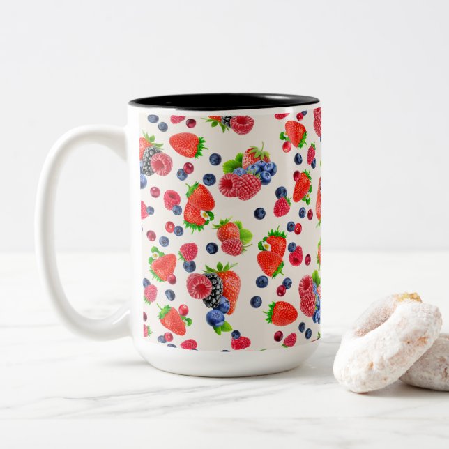 Colourful Mixed Berries Two-Tone Coffee Mug (With Donut)