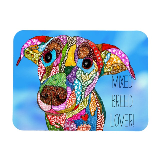 Colourful Mixed Breed Dog Lover Magnet 3"x4" (Horizontal)