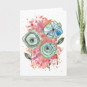 Colourful Mixed Media Card with Abstract Flowers