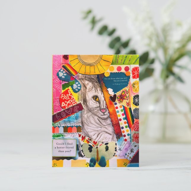 Colourful Mixed Media Cat Collage Thank You Card (Standing Front)