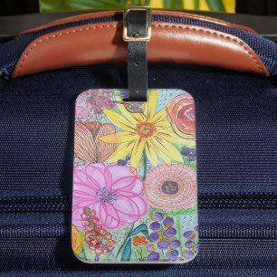 Colourful Mixed Media Floral Luggage Tag