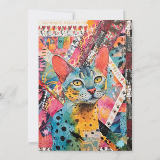 Colourful Mixed Mixed Paper Cat Collage  Card
