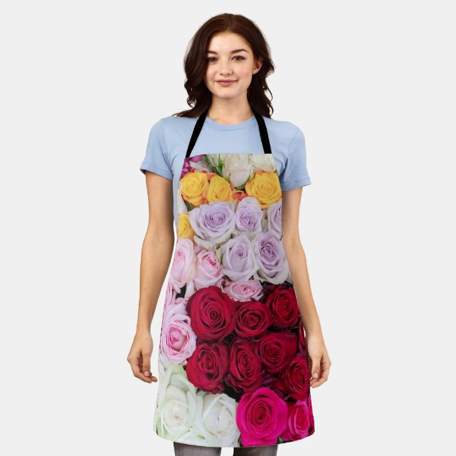 Colourful Mixed Roses Apron (Worn)