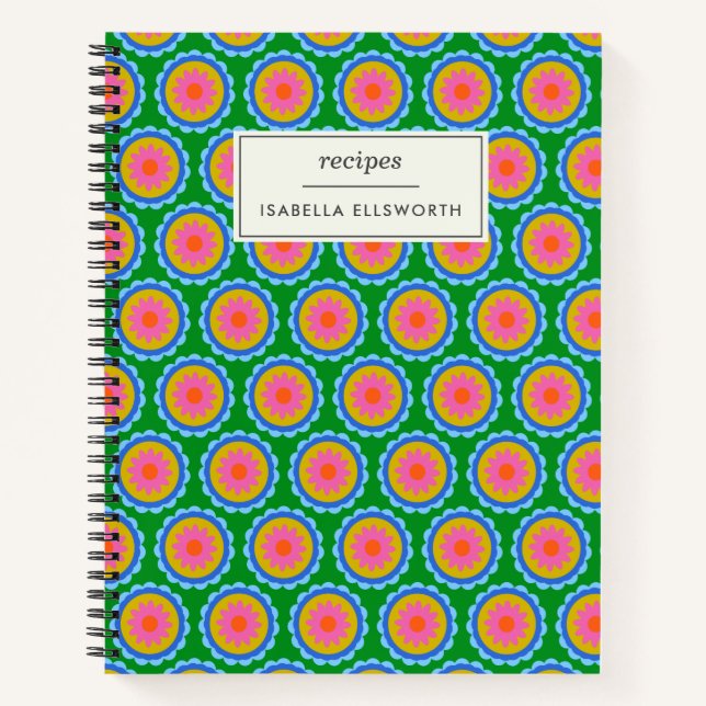 Colourful Mod 60s Bright Flower Mandala Custom Notebook (Front)