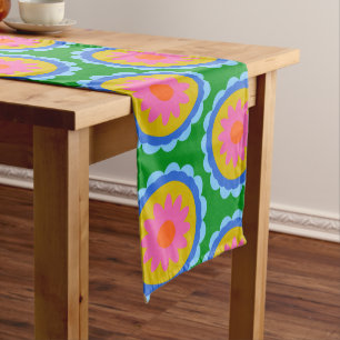 Colourful Mod 60s Bright Flower Mandala Pattern Medium Table Runner