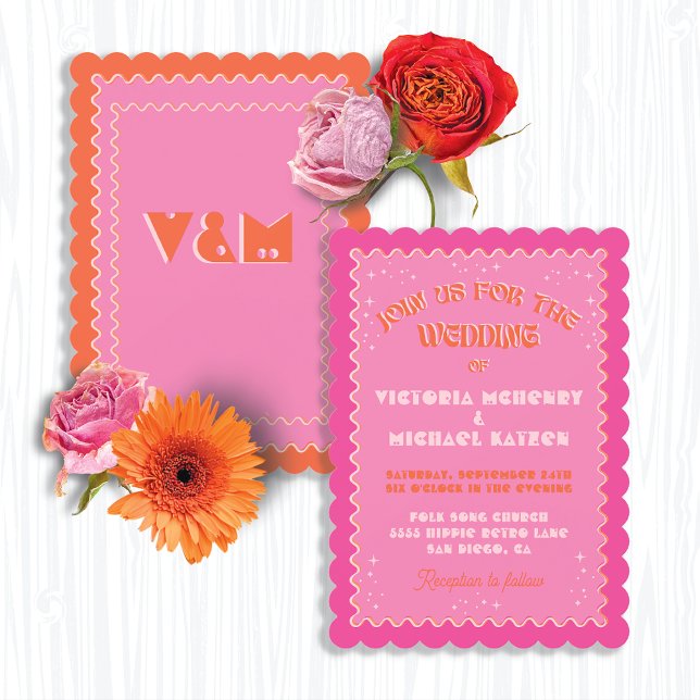 Colourful Mod Bright Bold Retro Wedding Invitation (Creator Uploaded)