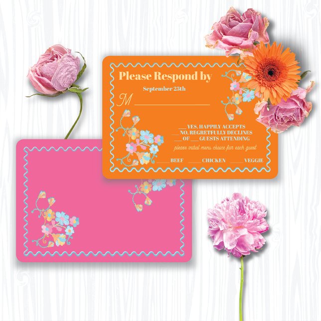 Colourful Mod Embroidery RSVP response cards (Creator Uploaded)