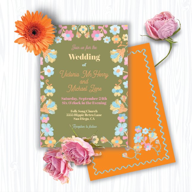 Colourful Mod Embroidery Wedding Invitation (Creator Uploaded)