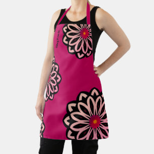 Colourful Mod Flowers Fuschia Pink Personalised Apron