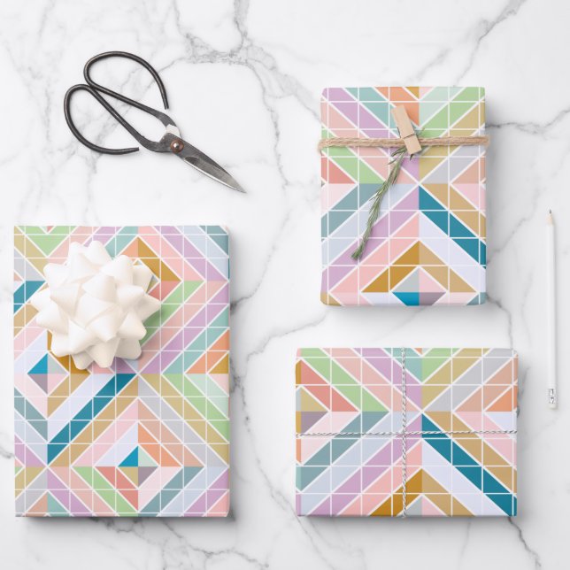 Colourful Mod Patchwork Diamonds Pattern  Wrapping Paper Sheet (Front)