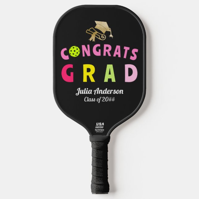 Colourful Modern 2024 Graduation Congrats GRAD Pickleball Paddle (Front)