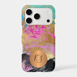 Colourful modern abstract art gold glam monogramme