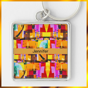 Colourful Modern Abstract Art Pattern Key Ring