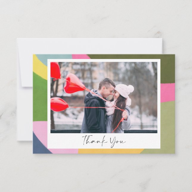 Colourful Modern Abstract Art Photo Wedding  Thank You Card (Front)