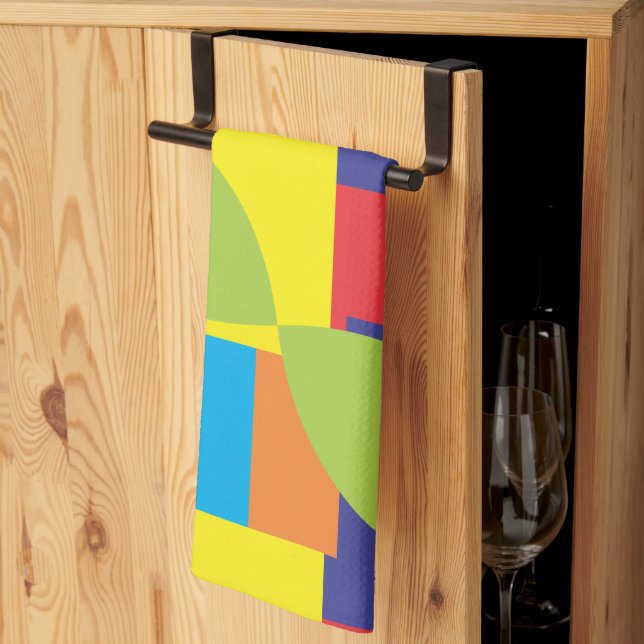 Colourful Modern Abstract Geometric Square Pattern Tea Towel (Thirds Fold)