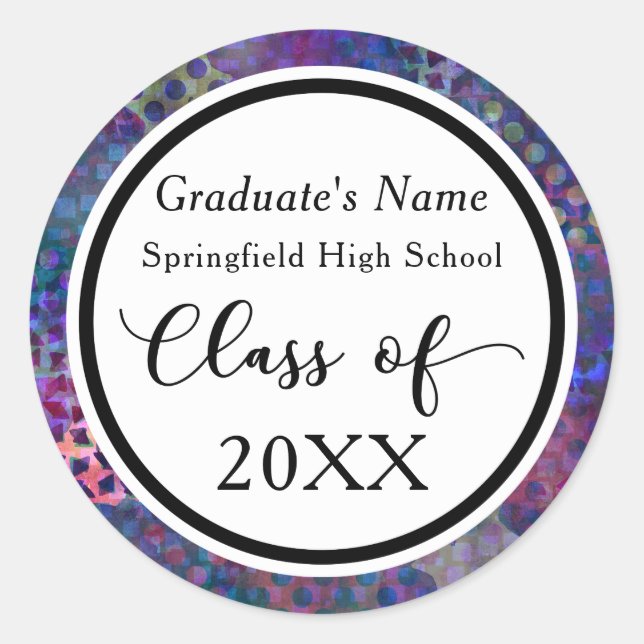 Colourful, Modern, Abstract Graduation Celebration Classic Round Sticker (Front)