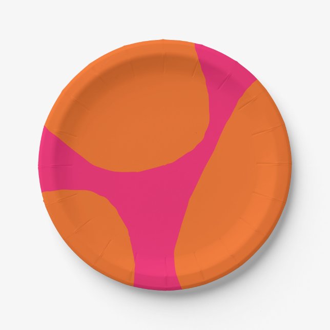 Colourful Modern Abstract Orange and Hot Pink Part Paper Plate (Front)