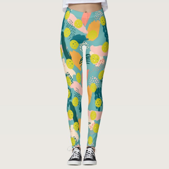 Colourful Modern Abstract Pattern Crazy Pickleball Leggings (Front)
