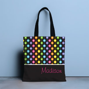 Colourful Modern Abstract Rainbow Pattern Name Tote Bag
