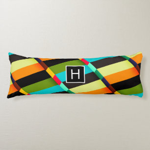 Colourful Modern Abstract Stripes & Monogram Body Cushion