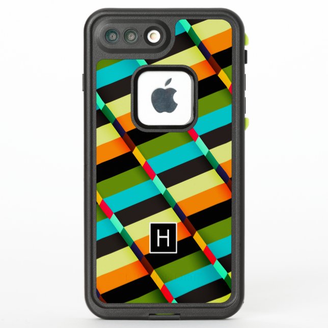 Colourful Modern Abstract Stripes & Monogram LifeProof iPhone Case (Back)