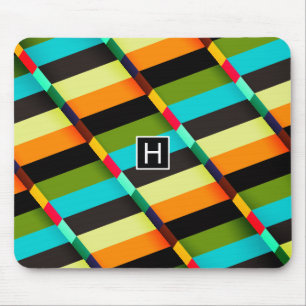 Colourful Modern Abstract Stripes & Monogram Mouse Pad
