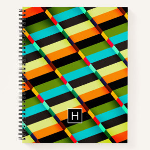 Colourful Modern Abstract Stripes & Monogram Notebook