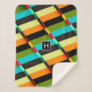 Colourful Modern Abstract Stripes & Monogram Sherpa Blanket