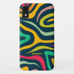 Colourful modern abstract zebra pattern Case-Mate iPhone case<br><div class="desc">Colourful modern abstract zebra stripes pattern over the dark blue changeable background colour. Optional monogram.</div>