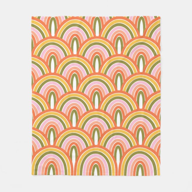 Colourful Modern Aesthetic Boho Rainbow Pattern Fleece Blanket (Front)
