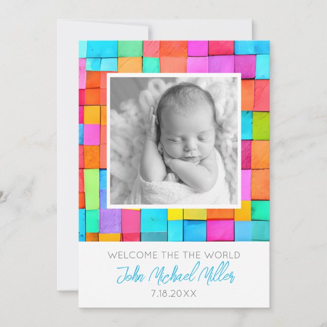 Colourful Modern Art Photo Baby Announcement  (Front)
