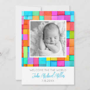 Colourful Modern Art Photo Baby Announcement 