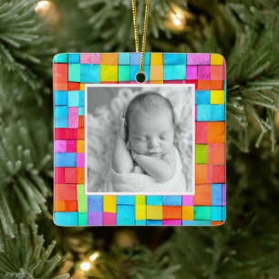 Colourful Modern Art  PHOTO Merry Christmas Family Ceramic Ornament
