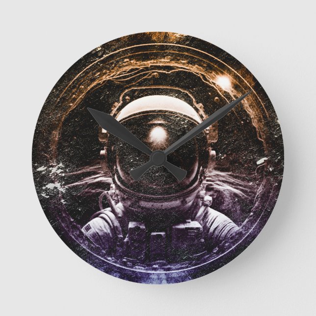 Colourful Modern Astronaut in Space Round Clock (Front)