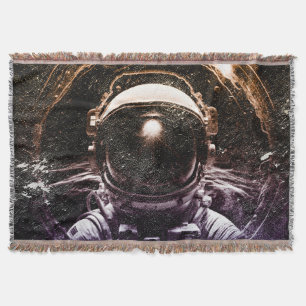 Colourful Modern Astronaut in Space Throw Blanket