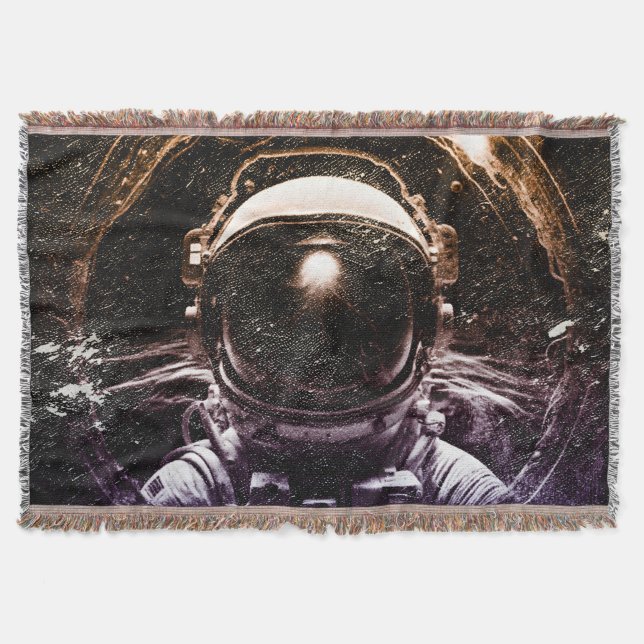 Colourful Modern Astronaut in Space Throw Blanket (Front)