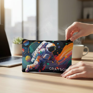 Colourful Modern Astronaut Space Personalised Name Accessory Pouch