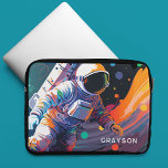Colourful Modern Astronaut Space Personalised Name Laptop Sleeve<br><div class="desc">Colourful Modern Astronaut Space Personalised Name Laptop Sleeve features an astronaut floating though outer space with colourful planets and swishes and personalised with your name in modern script typography. Perfect as a gift for space lovers, family and friends for birthday, Christmas, holidays, Father's Day, brother, husband, partner, best friends, work...</div>