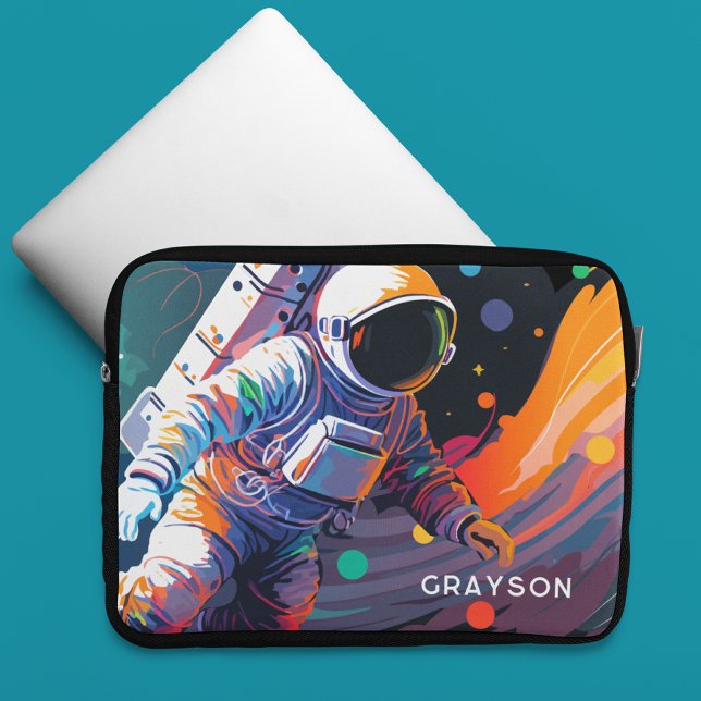 Colourful Modern Astronaut Space Personalised Name Laptop Sleeve (Creator Uploaded)