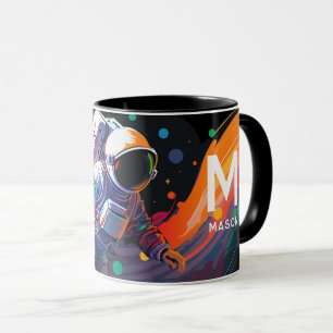 Colourful Modern Astronaut Space Personalised Name Mug