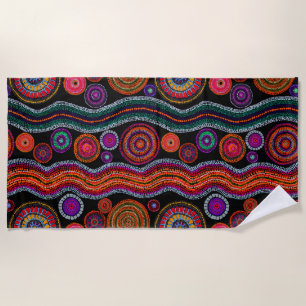 Colourful Modern Australian Dot Art Tribal Pattern Beach Towel