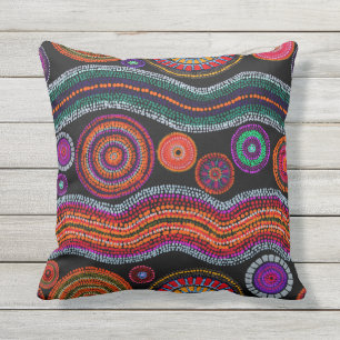 Colourful Modern Australian Dot Art Tribal Pattern Cushion