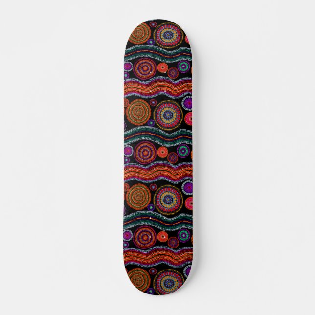 Colourful Modern Australian Dot Art Tribal Pattern Skateboard (Front)
